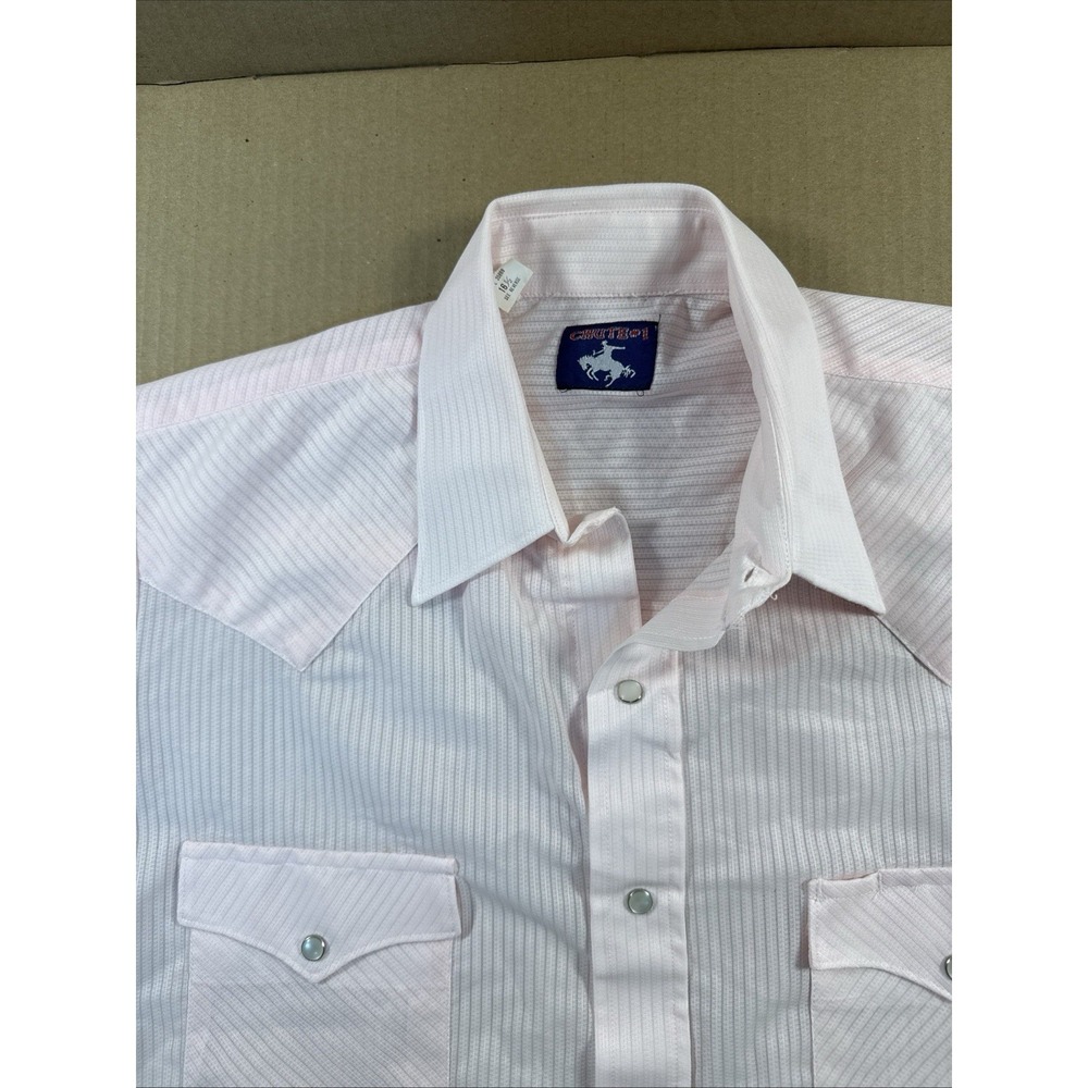 CHUTE #1 Mens Western Pearl Snap Short Sleeve White Small Stripes, Size 16.5‎